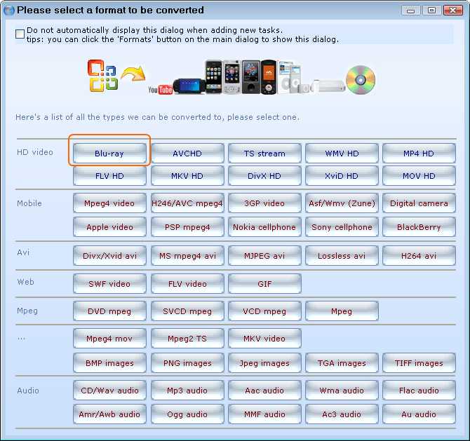 Choose Blu-ray output format