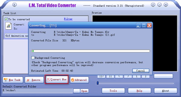 start to convert flv to gif