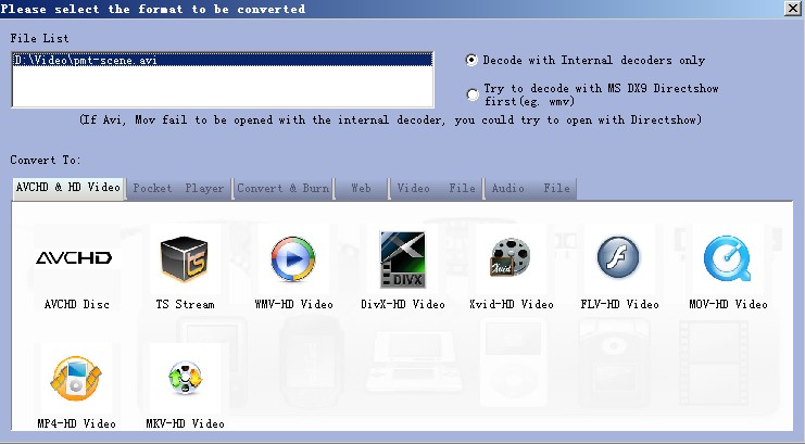 MPEG2 TS Video Converter input