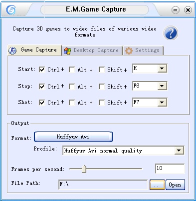 E.M. Free Game Capture -- Record game to video files, record