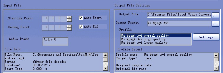 MOV Video Converter setting